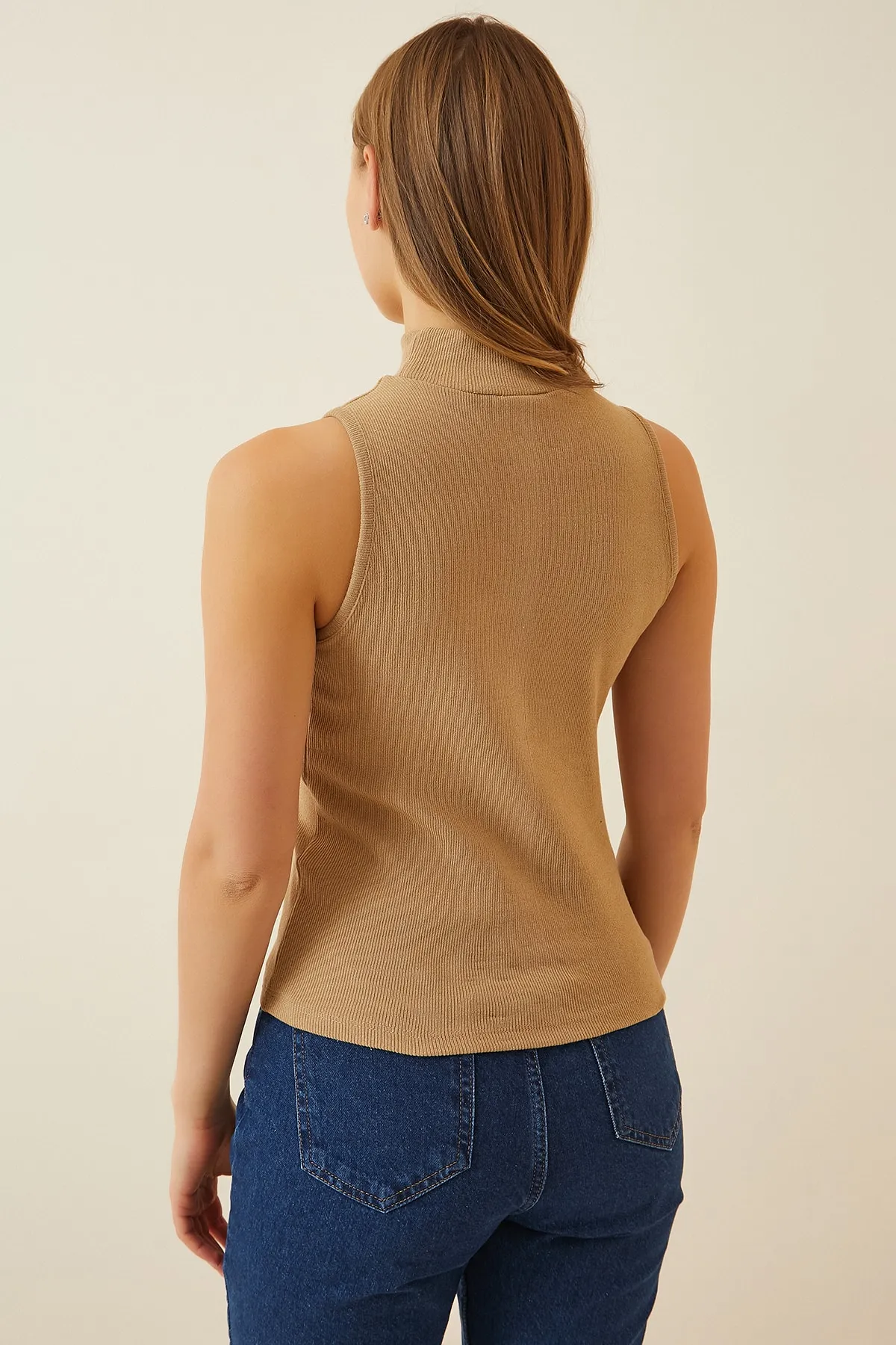 Happiness İstanbul  Damen-Strickbluse mit Rollkragen, weiß, ärmellos, 2 Stück, GT00012
