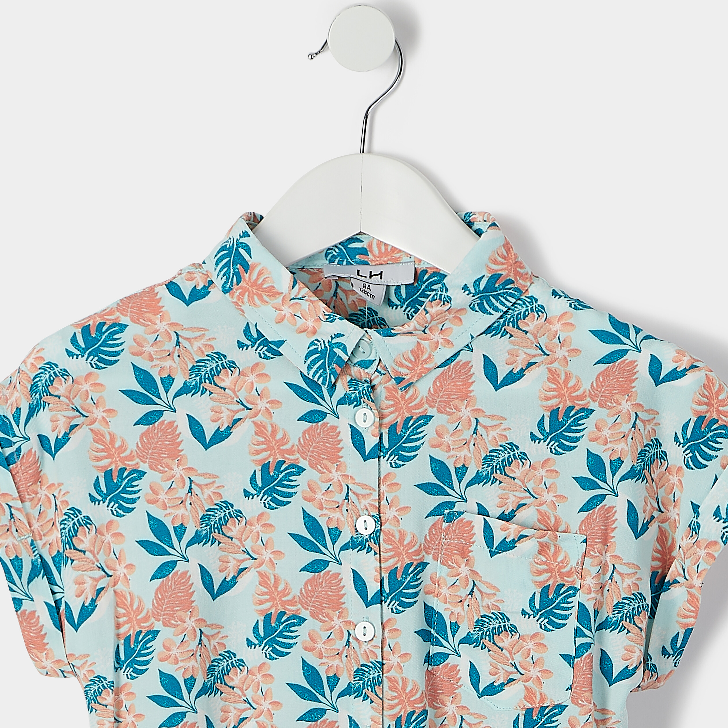Chemise manches courtes nouée bleu turquoise fille | La Halle