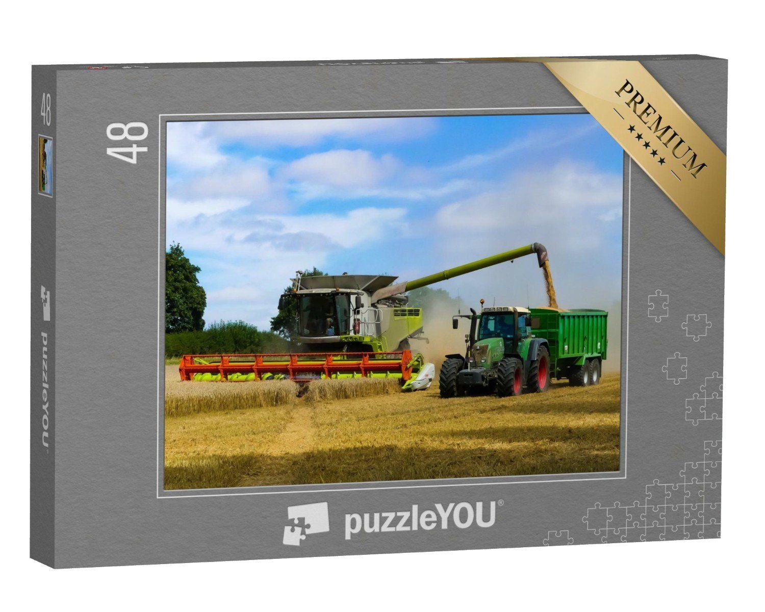 puzzleYOU Puzzle Traktor, der neben einem Mähdrescher arbeitet, 48 Puzzleteile, puzzleYOU-Kollektionen Fahrzeuge, Traktoren