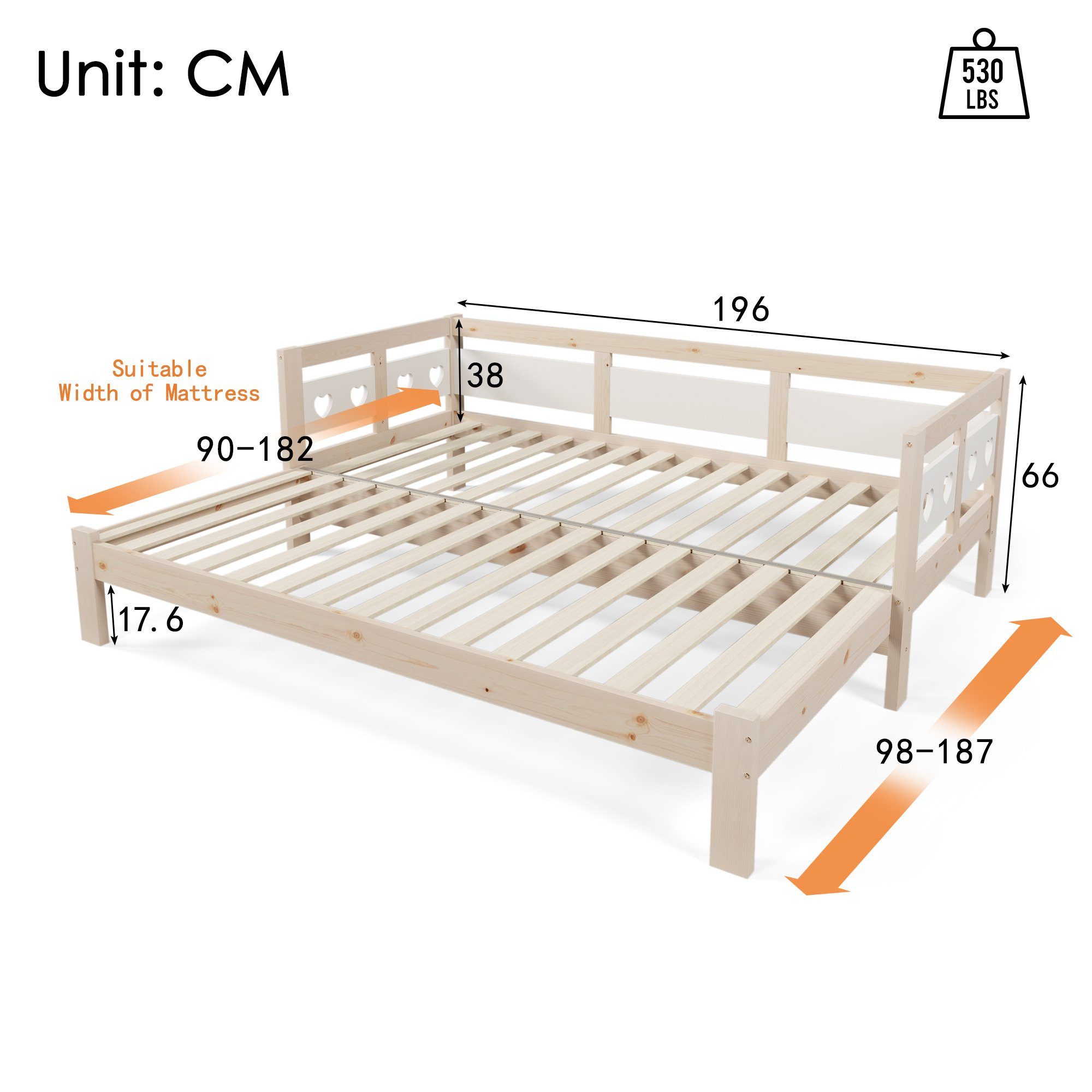 DEEP POWER Holzbett 90x190cm Holzbett Einzelbett Doppelbett mit Ausziehbett Natürlich