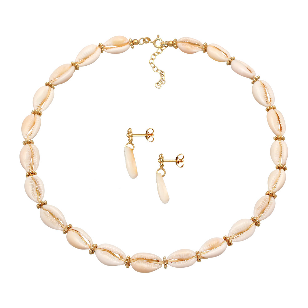 Elli Elli Ensemble de Bijoux Femmes coquillages cauris fleurs Perles Set pendentif d'o Bijoux