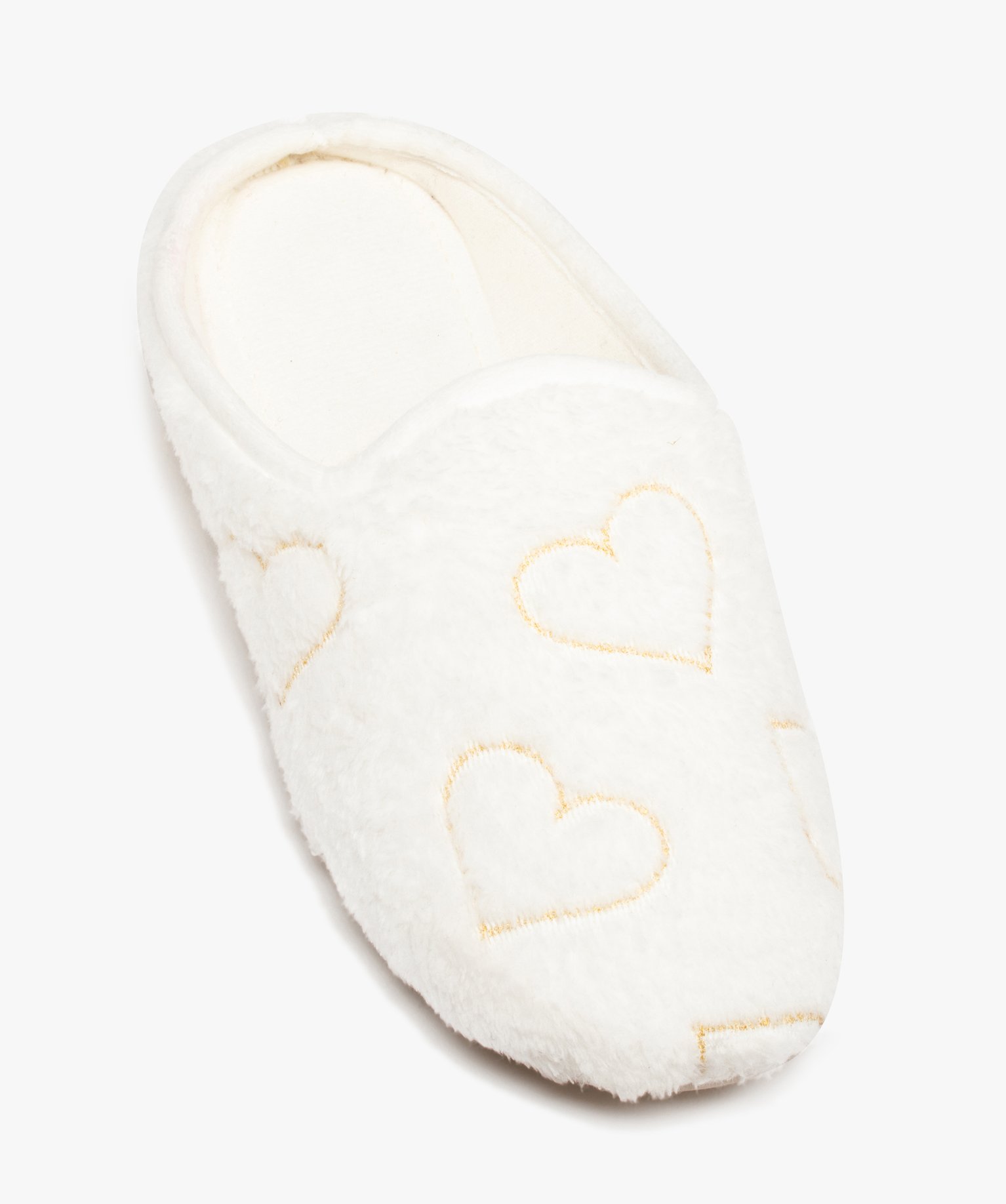 Chaussons femme mules douces brodées curs blanc | GEMO