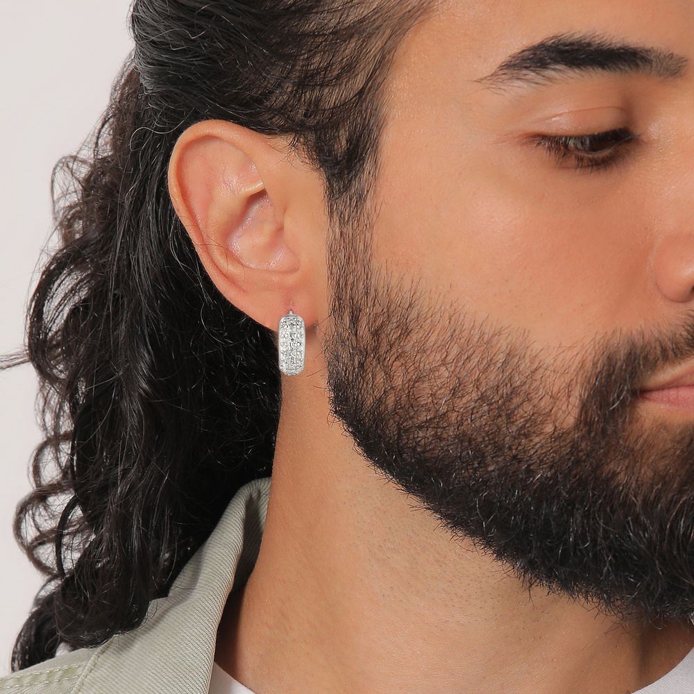 KUZZOI KUZZOI Boucles d'Oreilles Hommes Créoles étincelantes avec zirconium en argent st Boucles d'oreilles