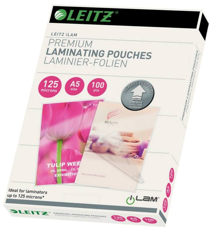 Leitz iLAM Premium Laminierfolien DIN A5 Glänzend 125 Mikron (2 x 125) Transparent 100 Stück