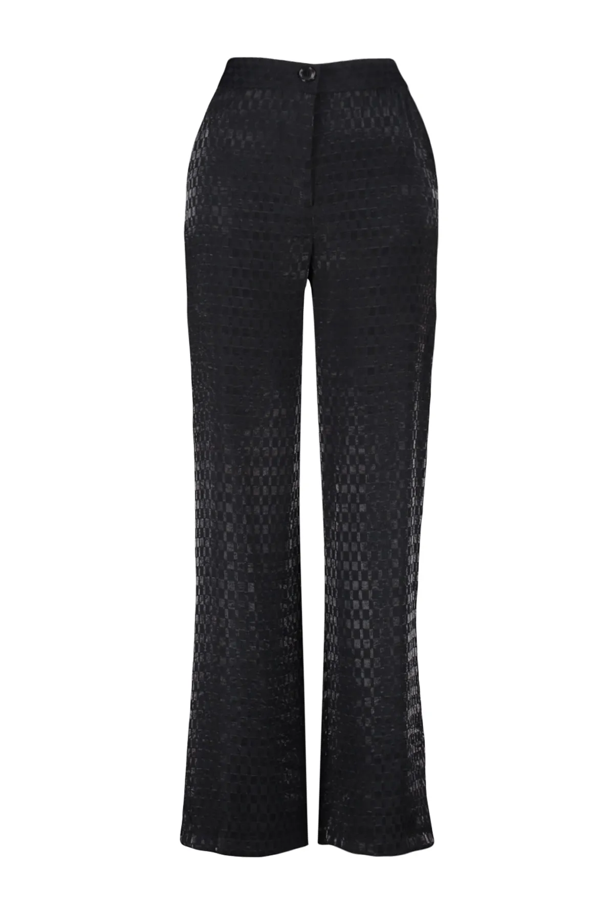 Trendyol Collection  Schwarze, gewebte Jacquard-Hose mit weitem Bein und hoher Taille TWOSS23PL00178