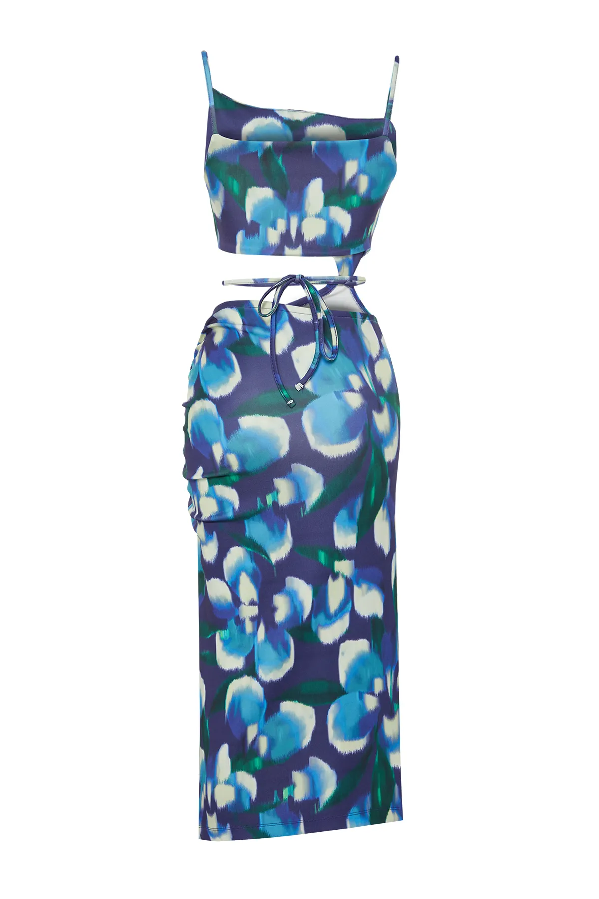 Trendyol Collection  Blau-mehrfarbiges, floral gemustertes, stilvolles Abendkleid mit Raffdetails TPRSS22EL0960