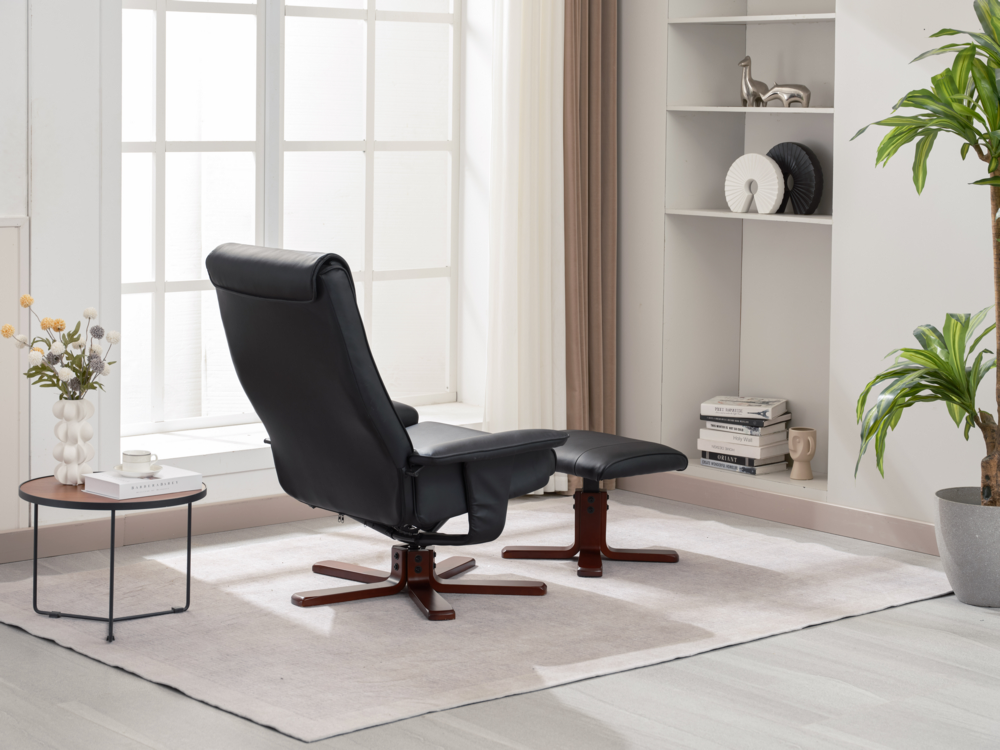Happy Home Happy Home verstellbarer Relaxsessel mit Hocker schwarz & Holzbeine
