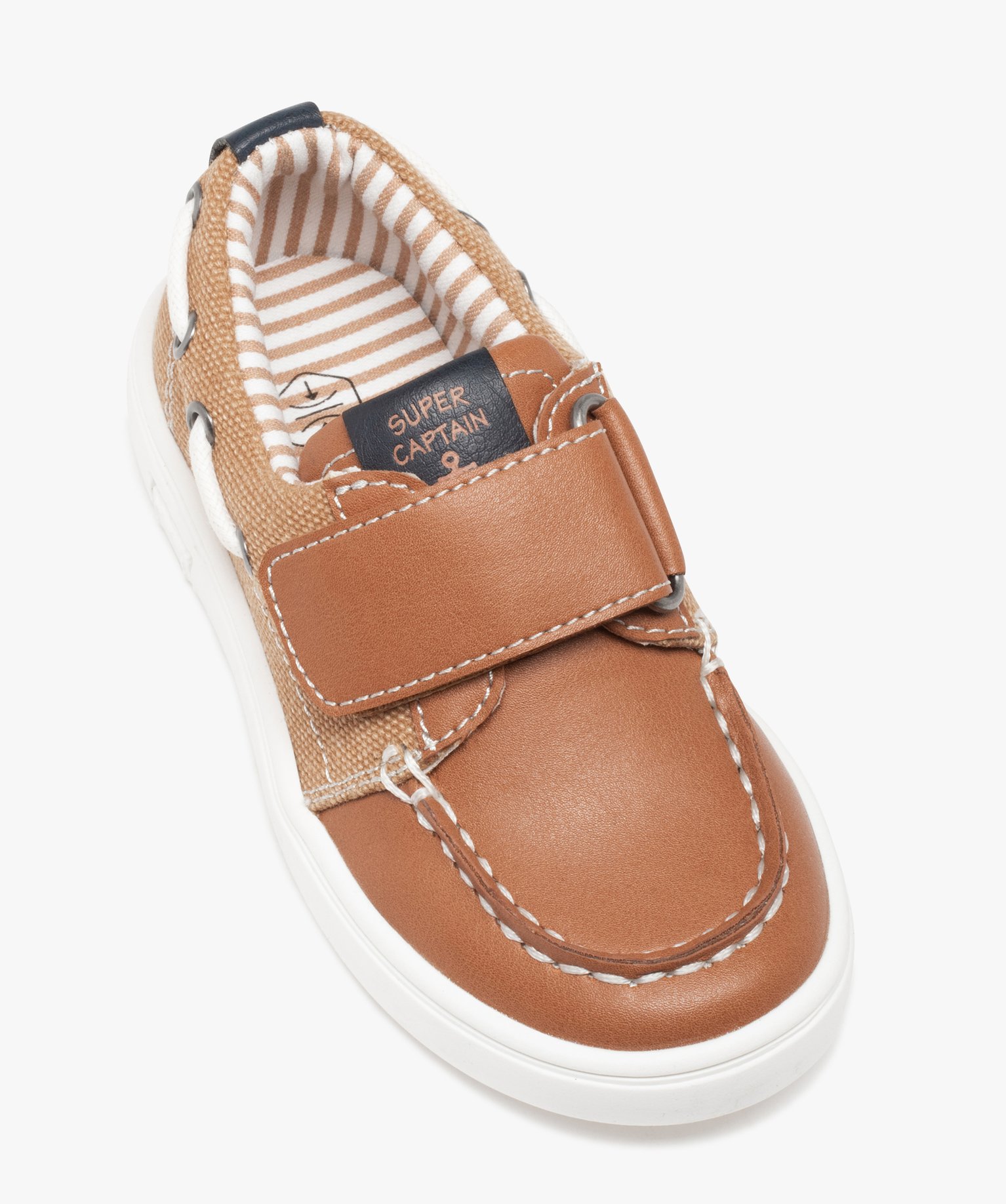 Chaussures bateau Garçon bi-matières à scratch camel | GEMO
