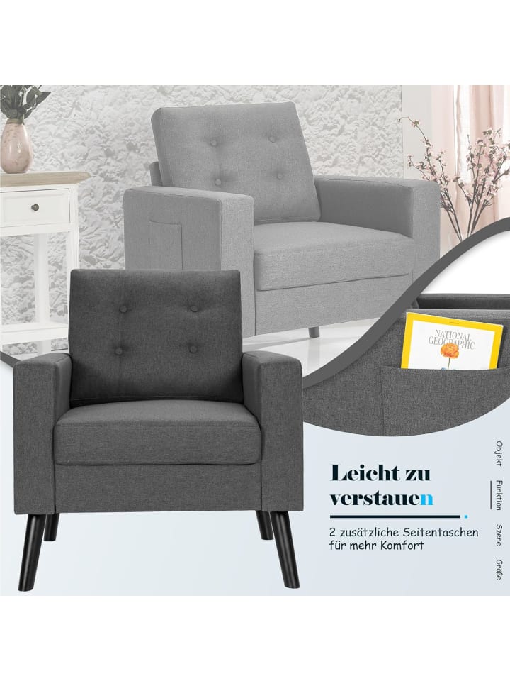 COSTWAY Relaxsessel mit 2 Taschen 81x67x86cm in Grau günstig kaufen onesize