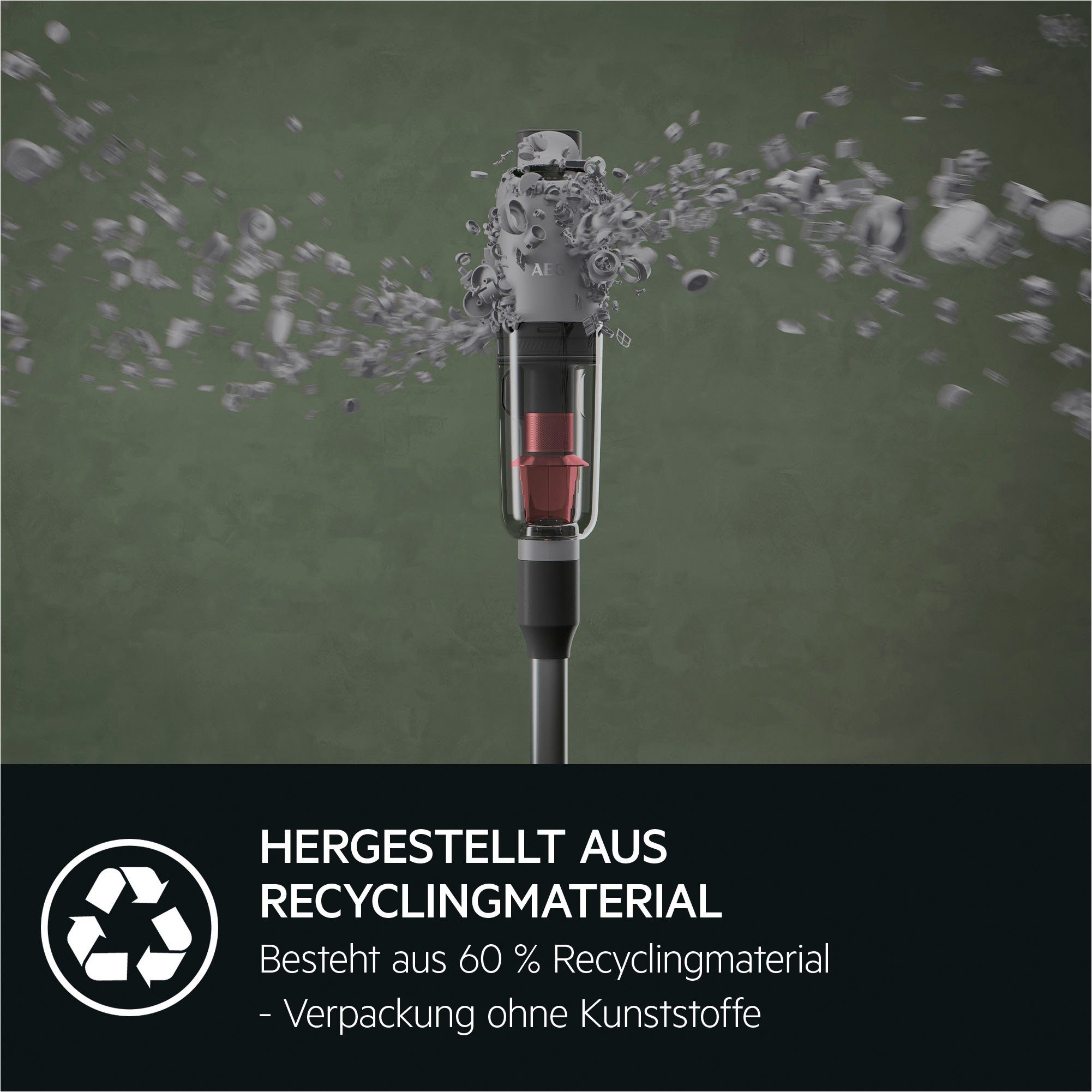 AEG Akku-Handstaubsauger ANIMAL 7000 (AP71AB14UG), beutellos, extrem leicht 2,2 kg, 60 % Recyclingmaterial, bis zu 50 Min. Laufzeit