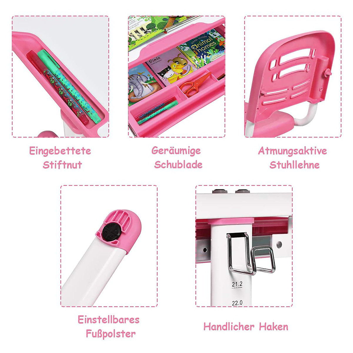 Kinderschreibtisch Kindermöbel mit Stuhl, höhenverstellbar