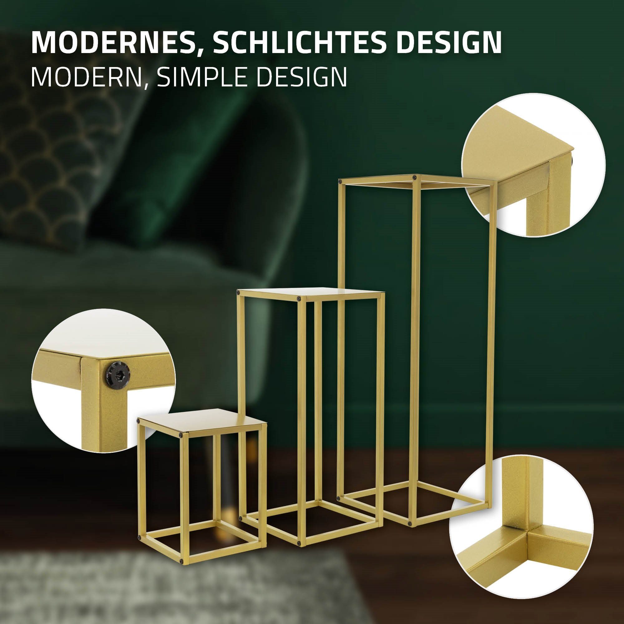 ML-DESIGN Blumenständer Deko Blumenhocker Blumensäule Säulentisch Pflanzenständer (3er Set), 3er Set Metall Gold 22x22x30/26x26x60/30x30x90cm