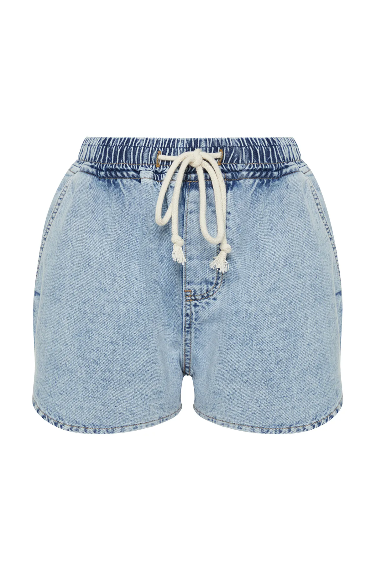 Trendyol Collection  Hellblaue Jeansshorts mit hoher Taille und elastischem Bund TWOSS24SR00133