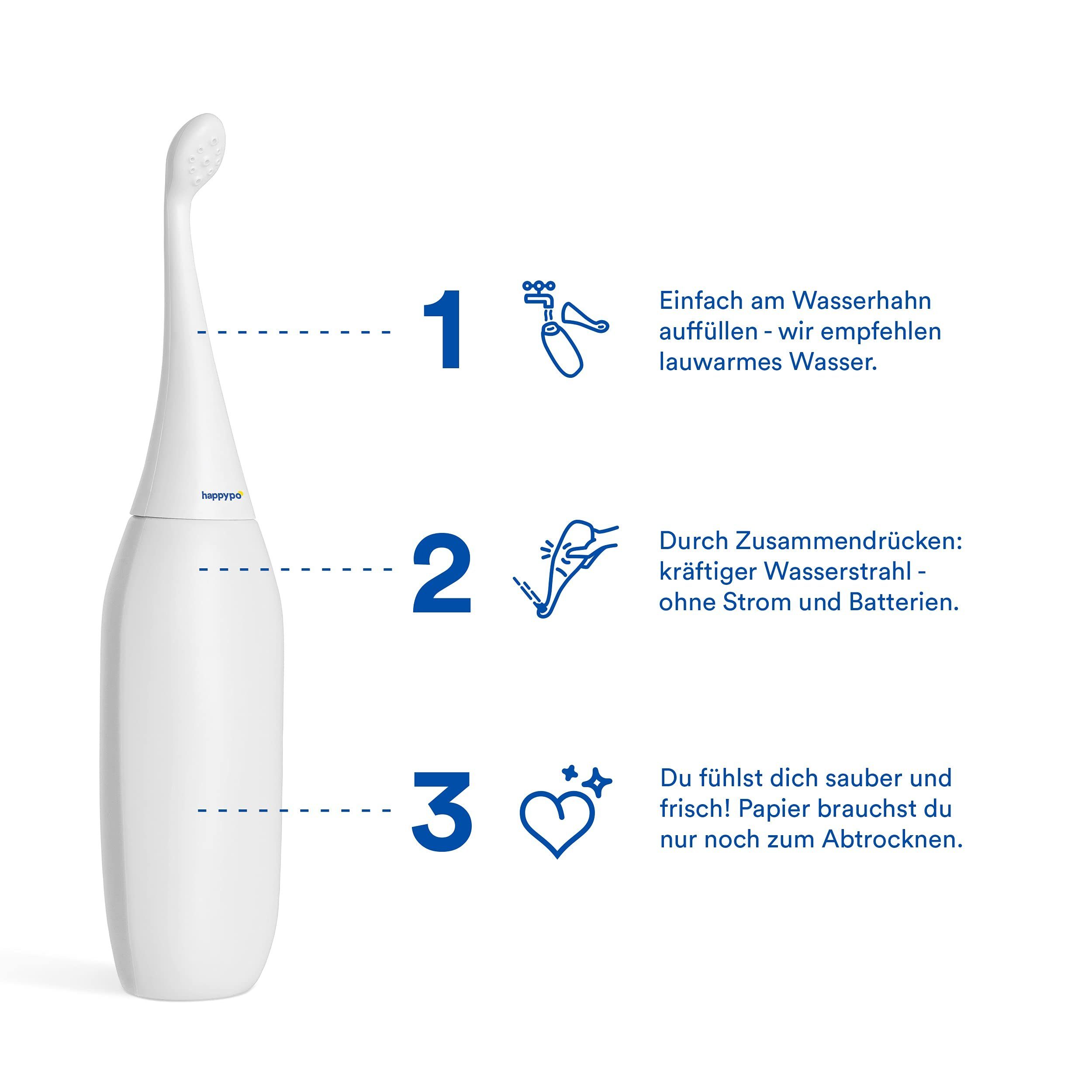 HappyPo Bidet Original Dusche 2.0 weiß + Ersatz-Duschköpfe