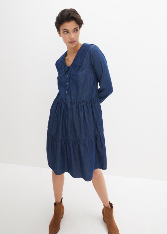 Jeans-Tunika-Kleid mit Kragen