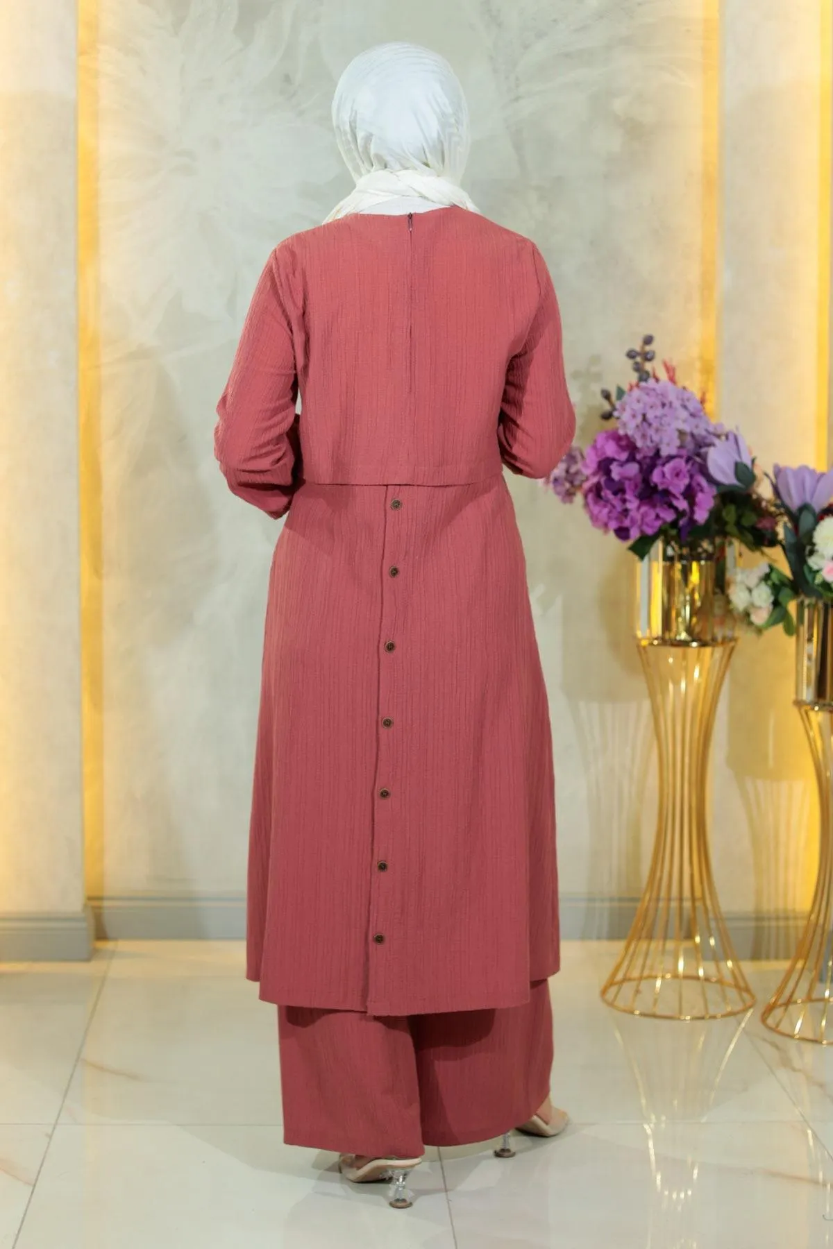 Modamihram  Geknöpftes Hijab-Set, getrocknete Rose, 10358