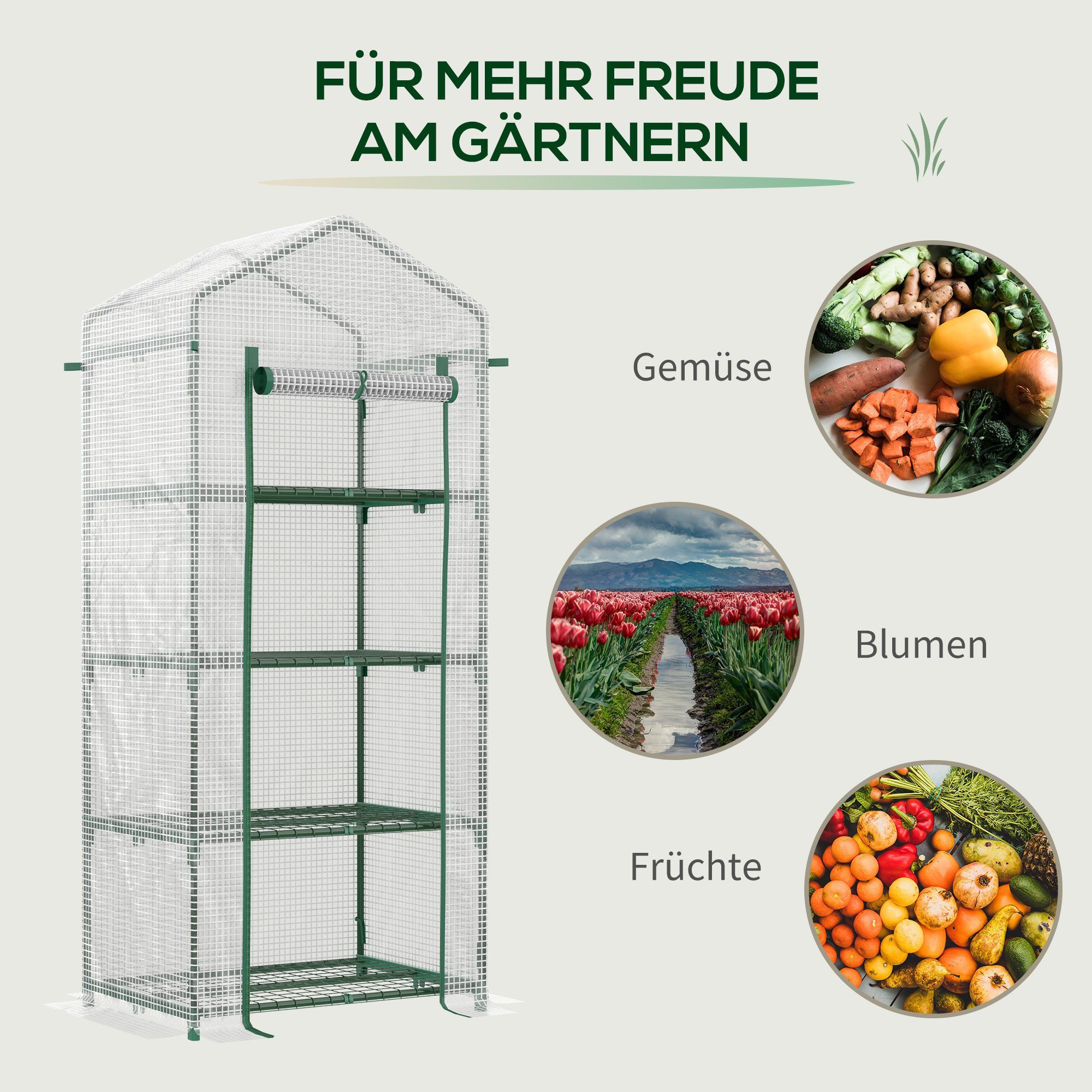 Outsunny Foliengewächshaus inklusive Regalen, wetterbeständig, aufrollbare Tür, BxTxH: 50 x 70 x 160 cm, Set 1-St., Foliengewächshaus, mit 4 Regalfächern