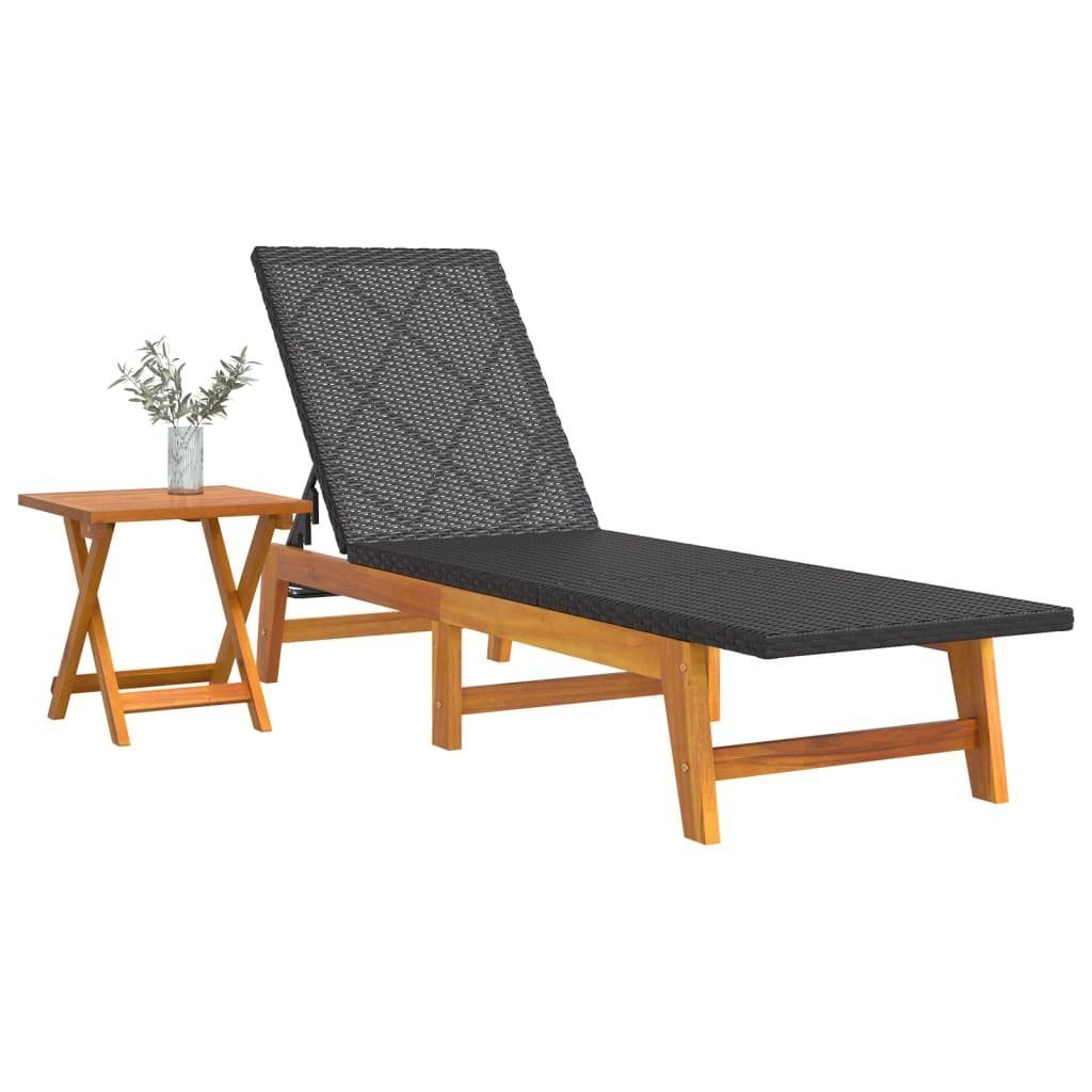 vidaXL Gartenliege Sonnenliege mit Tisch Poly Rattan und Massivholz Akazie, 1 St.