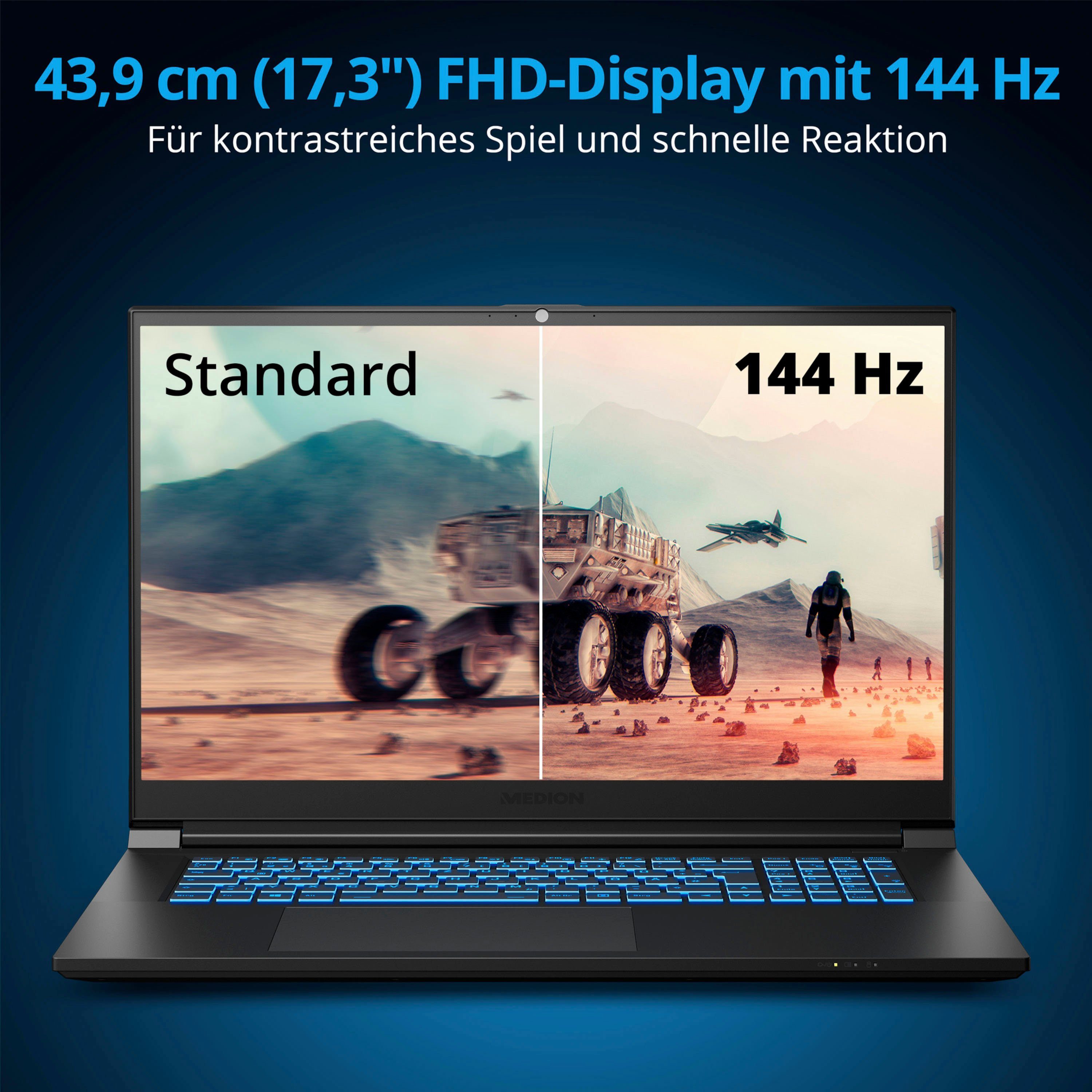 Medion® ERAZER® Scout E10 Gaming-Notebook (43,9 cm/17,3 Zoll, Intel Core i5 12450H, GeForce GTX 1650, 512 GB SSD)