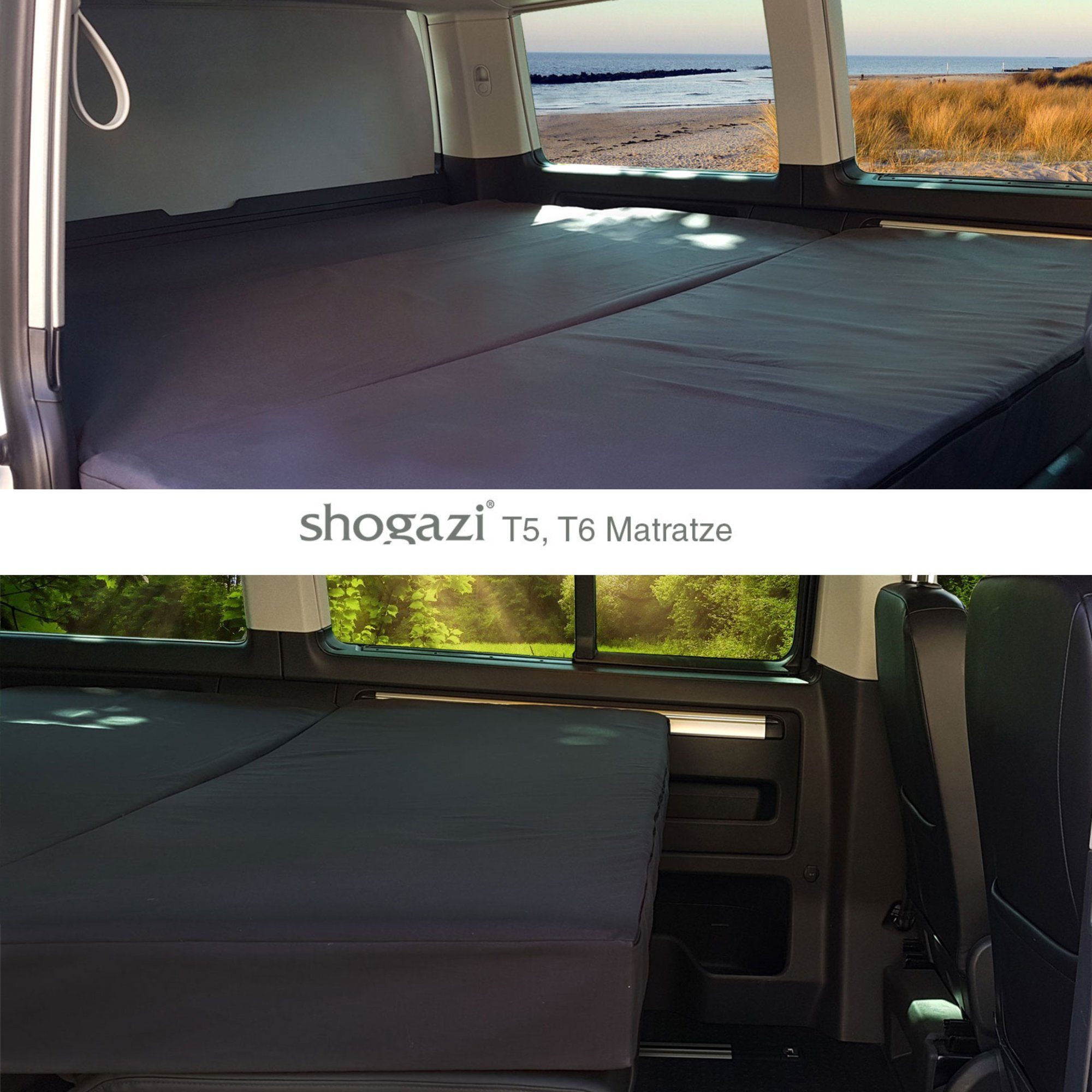 Klappmatratze T5-Matratze, T5 Bett, VW T5, T6, T6.1, Multivan, VW Bus Matratze, shogazi ®, 12 cm hoch, (Set, 2-tlg), VW Bus Matratze 150x190x12cm, inklusive Tansporttasche / Aufbewahrungstasche