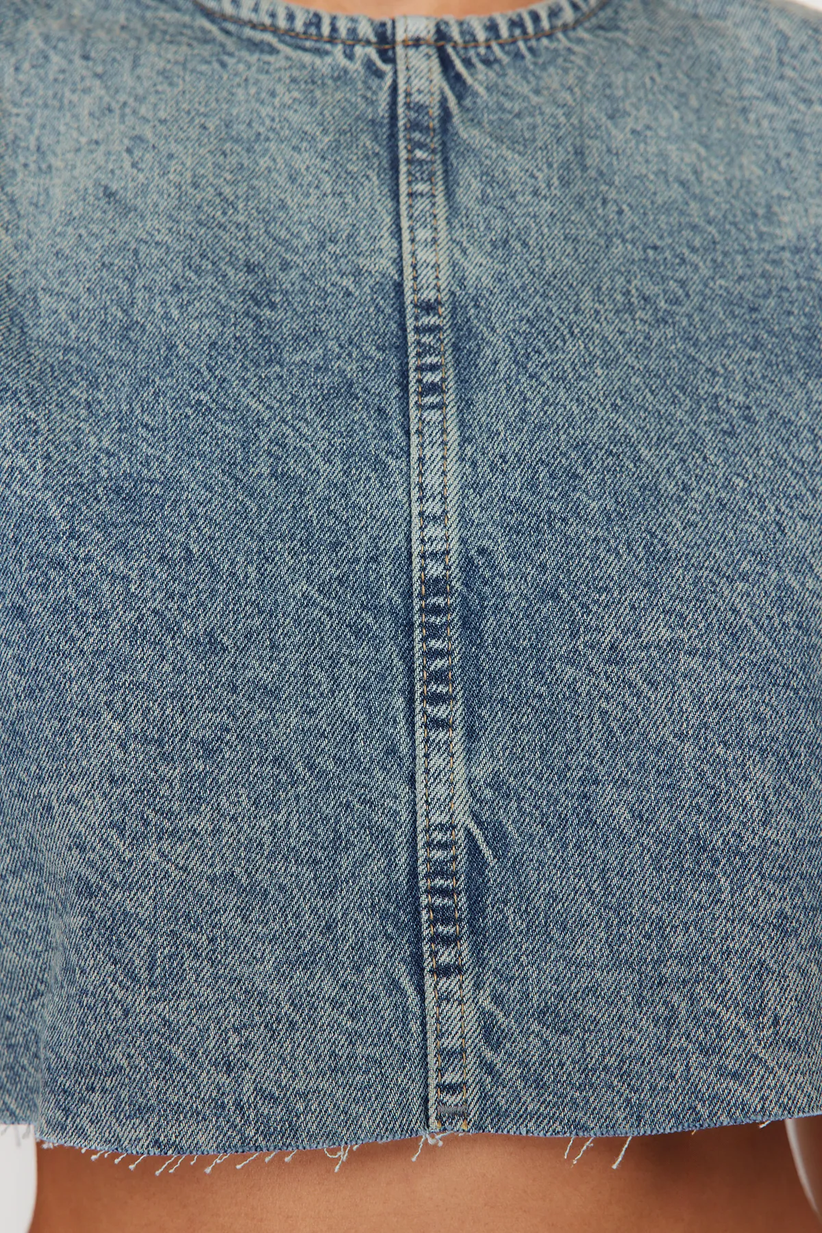 Trendyol Collection  Blaues rückenfreies Denim-Bustier TWOSS24BS00016