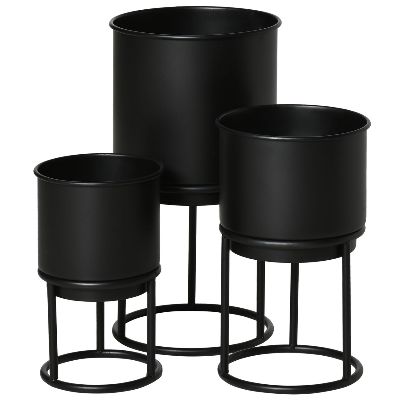 Outsunny 3er Set Blumenständer mit Blumentopf aus Metall Pflanzenständer Set Blumenhocker Blumentopfhalter Pflanzenhocker Schwarz