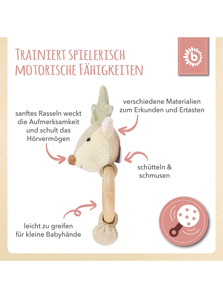 Bieco Spielwaren Greifling Rassel Holz Natur und Baumwolle Reh  - ab Geburt in Beige günstig kaufen onesize