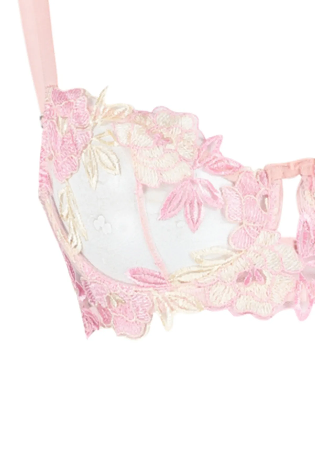Trendyol Collection  Rosa, besticktes Spitzen-Dessous-Set mit String-Trägern und ohne Kappe aus Strick THMAW24CC00014