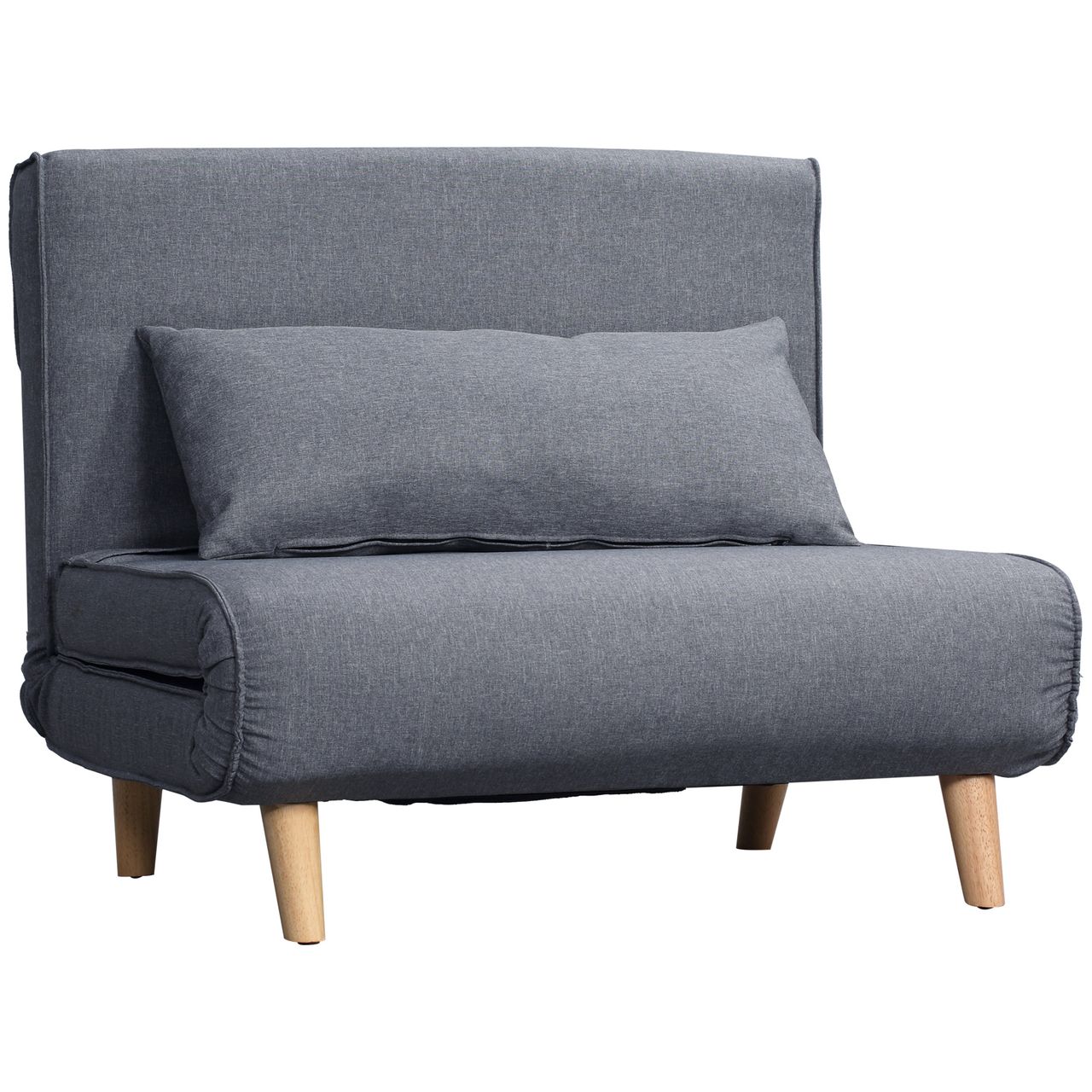 HOMCOM Einzelsofa Schlafsofa Sofabett Klappsofa verstellbar Rückenlehne Liege nordisch skandinavisch 25D Schaumstoff Haus Leinenimitat Tannenholz Grau