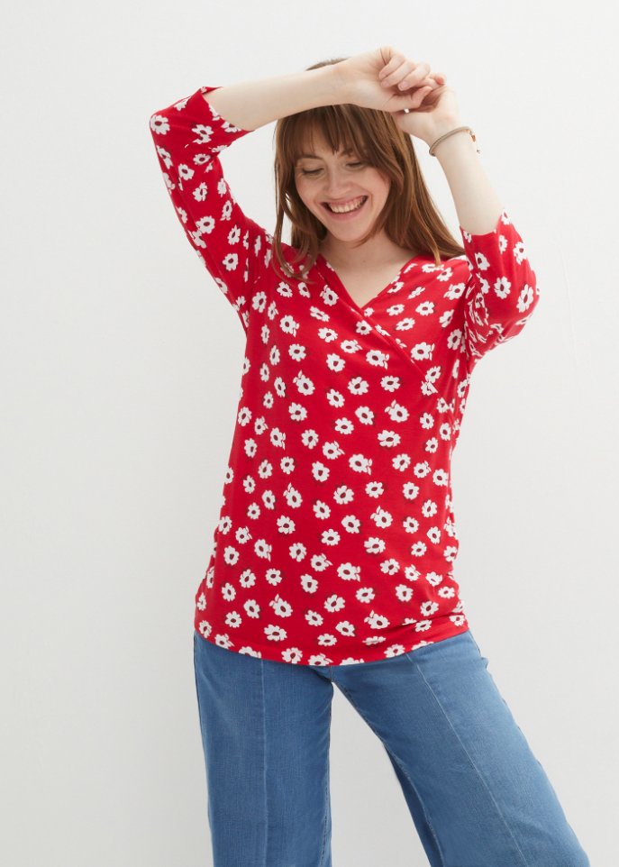 Shirt in Wickeloptik mit ¾-Arm