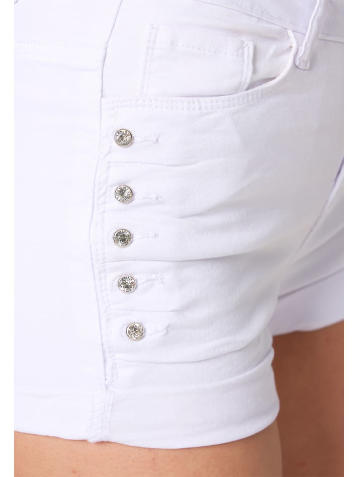 MiSS RJ High Waist Denim Jeans Shorts Bermuda Stretch Hose mit Spitze in Weiß günstig kaufen