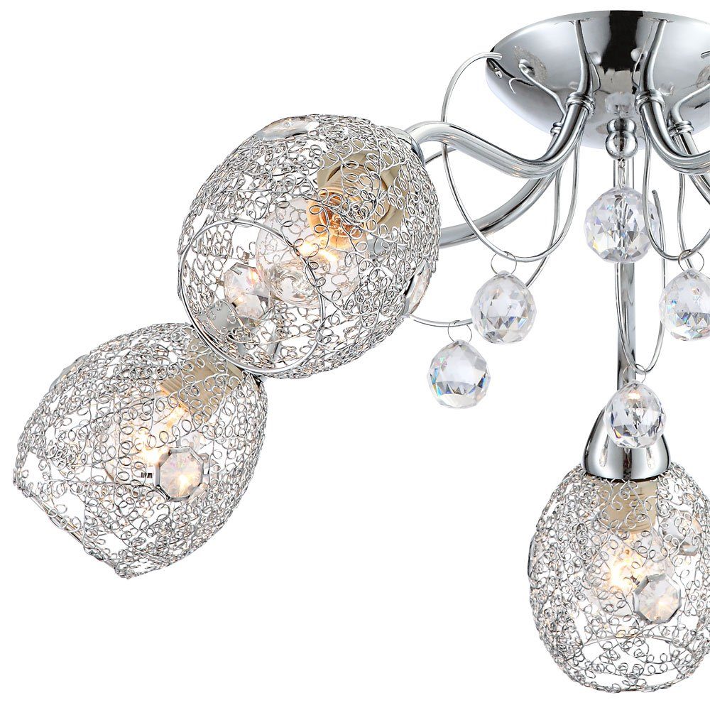 etc-shop LED Kugelleuchte, Leuchtmittel nicht inklusive, Deckenleuchte Kristall Deckenlampe Beleuchtung Chromgeflecht Licht