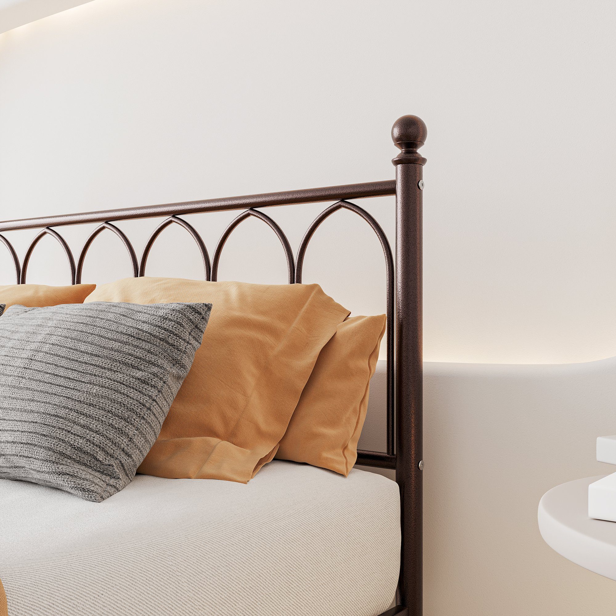 WISHDOR Metallbett Einzelbett mit Lattenrost (120 x 200 cm Braun ohne Martratze), Bettgestell aus Metall, passend für 120 x 200 cm Matratze