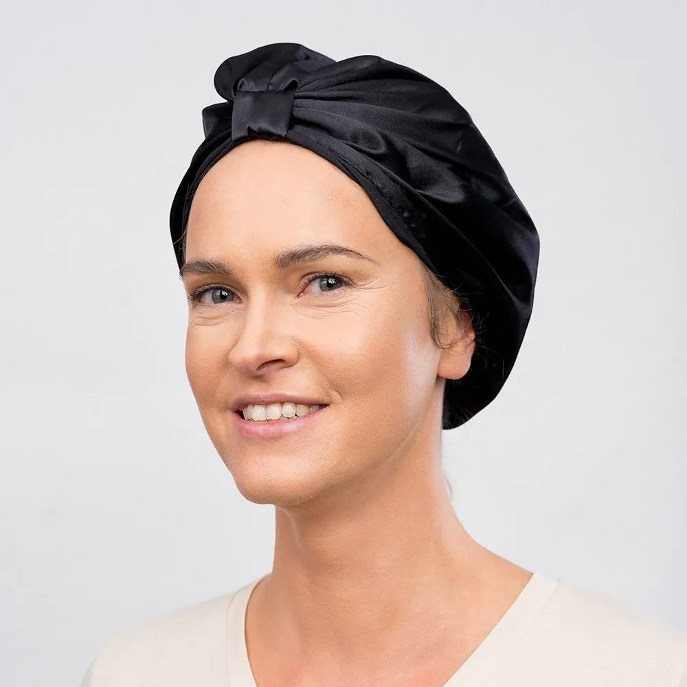 Glov satenski šešir, crni turban za kosu