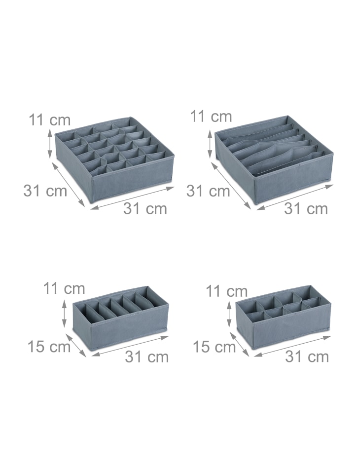 relaxdays 4-tlg. Schubladen-Organizer Set in Grau günstig kaufen onesize