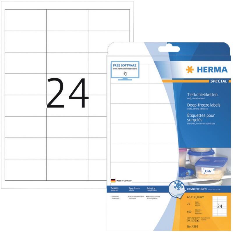 HERMA Tiefkühl Etiketten 4389 Weiß Rechteckig 600 Etiketten pro Packung