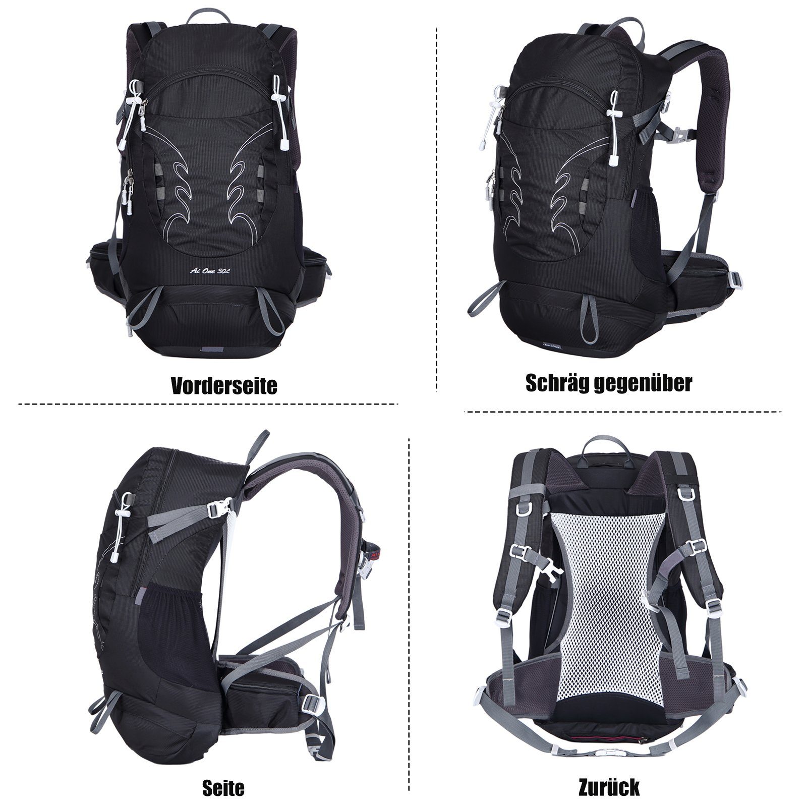 TAN.TOMI Wanderrucksack 30L Großer Wanderrucksack mit Rückenbelüftung, Wasserdicht (Einschließlich Regenschutz), mit Regenschutz für Outdoor Reisen Camping Trekking