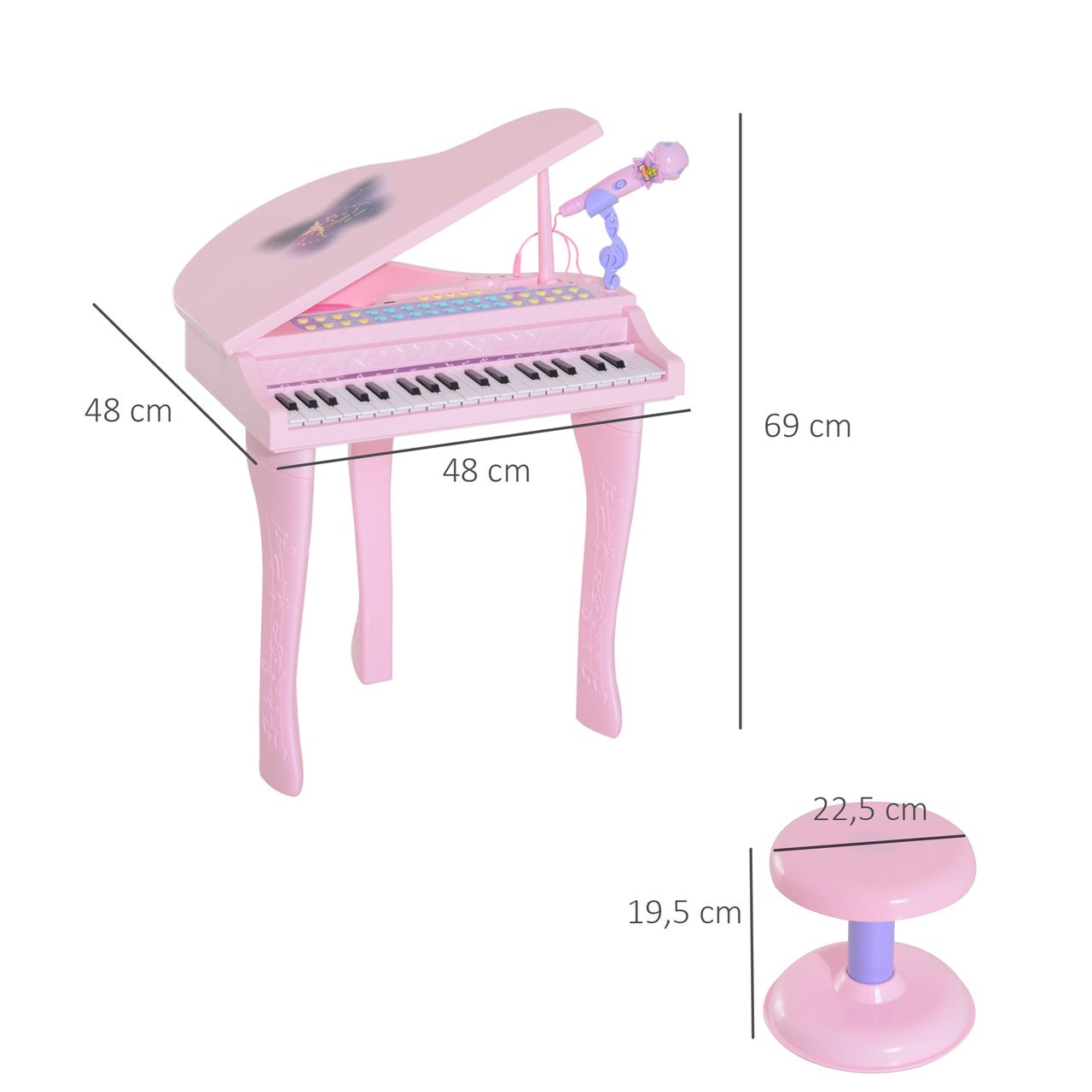 HOMCOM Kinder Klavier Mini-Klavier Piano Keyboard Musikinstrument MP3 mit Hocker