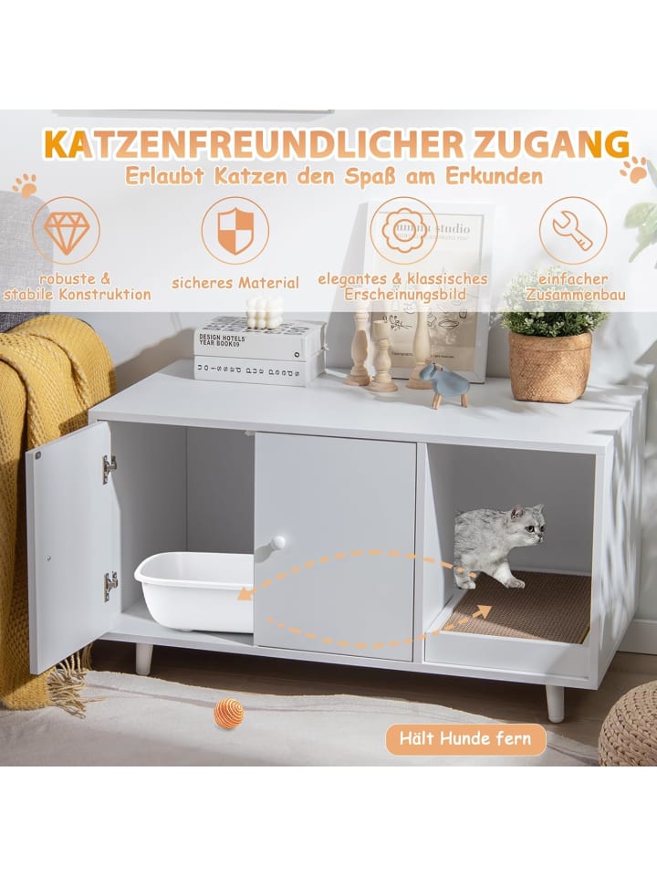 COSTWAY Katzenschrank mit Kratzbrett in Weiß günstig kaufen 50 cm