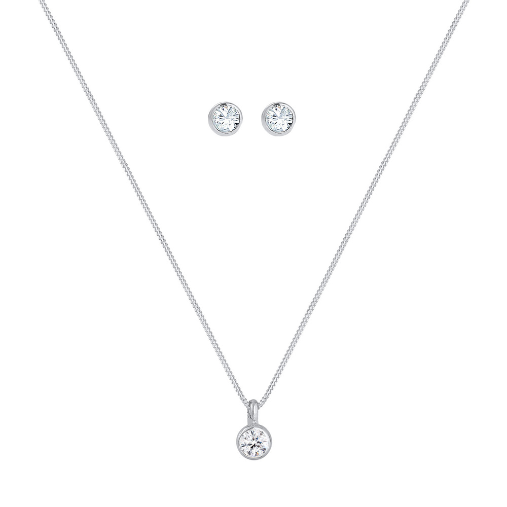 Elli Elli Ensemble de Bijoux Femmes Basique Solitaire Pendentif Set Clous d'oreilles a Bijoux