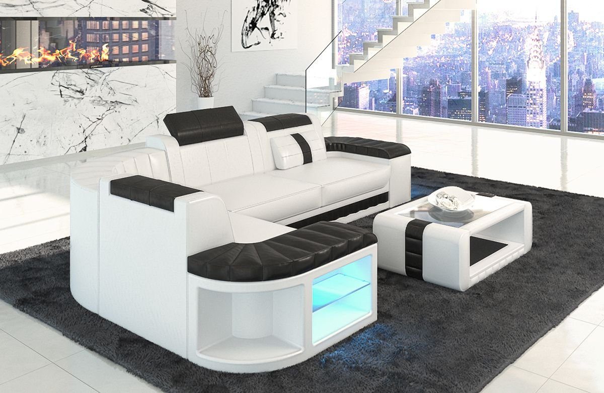 Sofa Dreams Ecksofa Ledercouch Ledersofa Bergamo L Form Leder Sofa, Couch, mit LED, wahlweise mit Bettfunktion als Schlafsofa, Designersofa