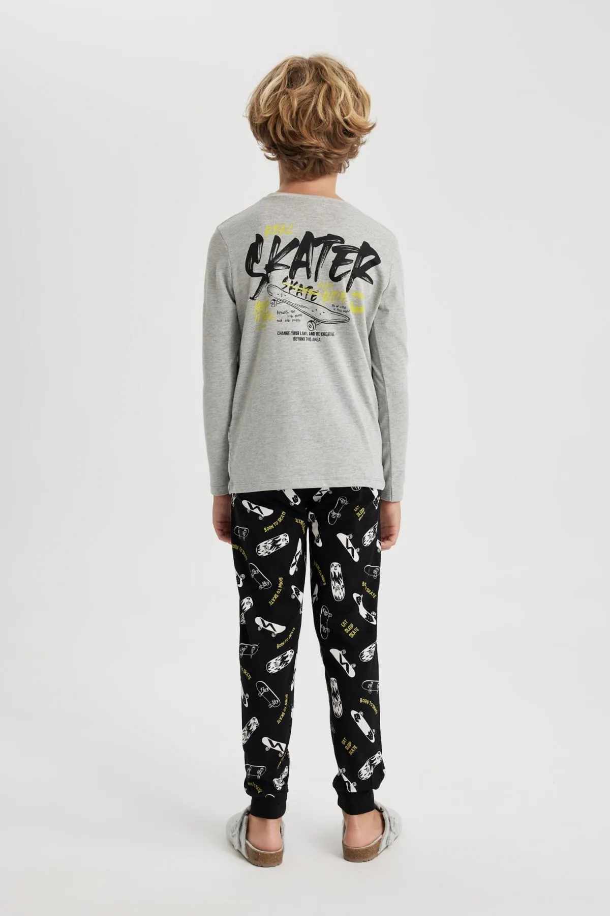 DeFacto  Bedrucktes Langarm-Pyjama-Set aus gekämmter Baumwolle für Jungen