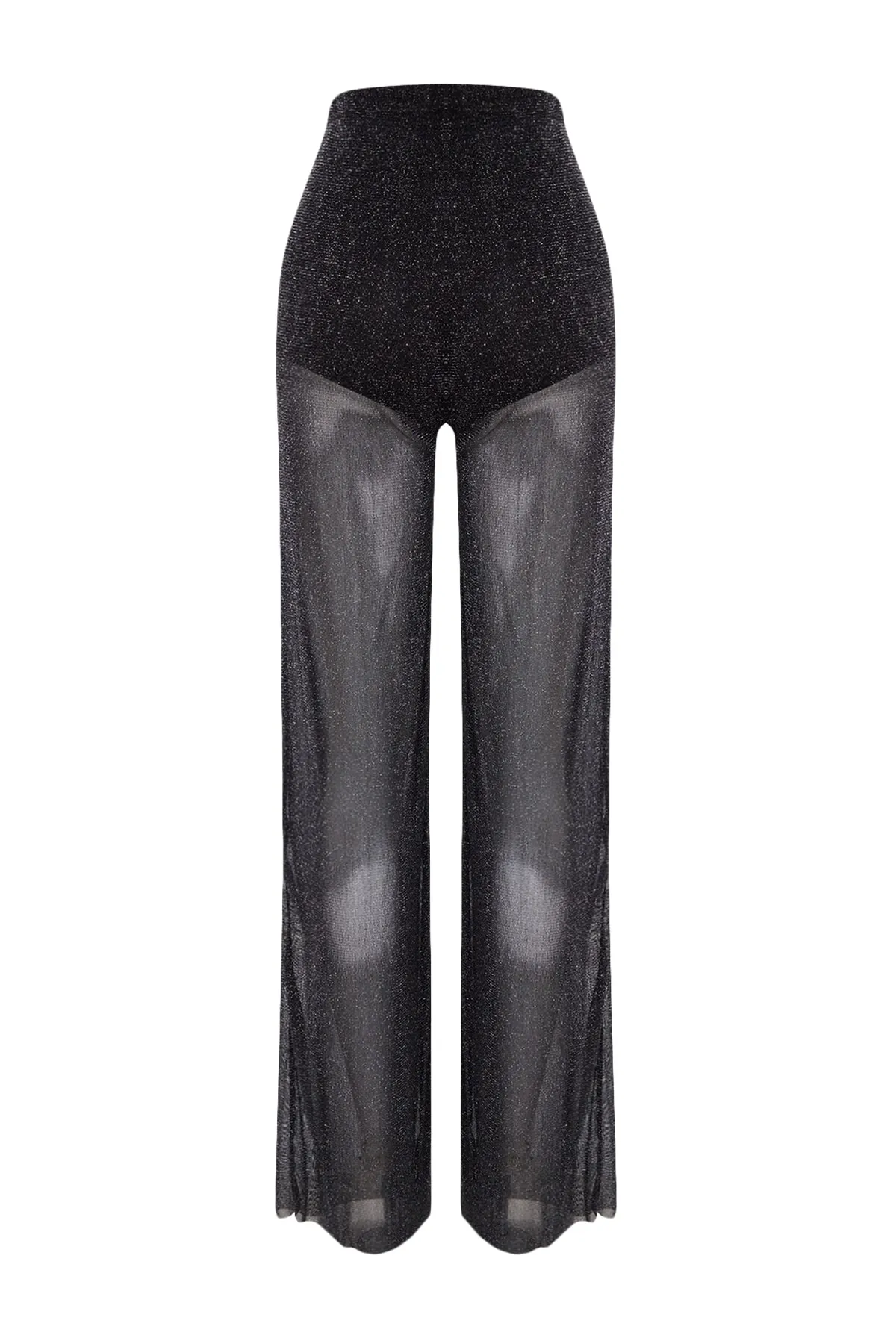 Trendyol Collection  Schwarze, gefütterte, glänzende Mesh-Hose mit weitem Bein TPRSS23PL00036