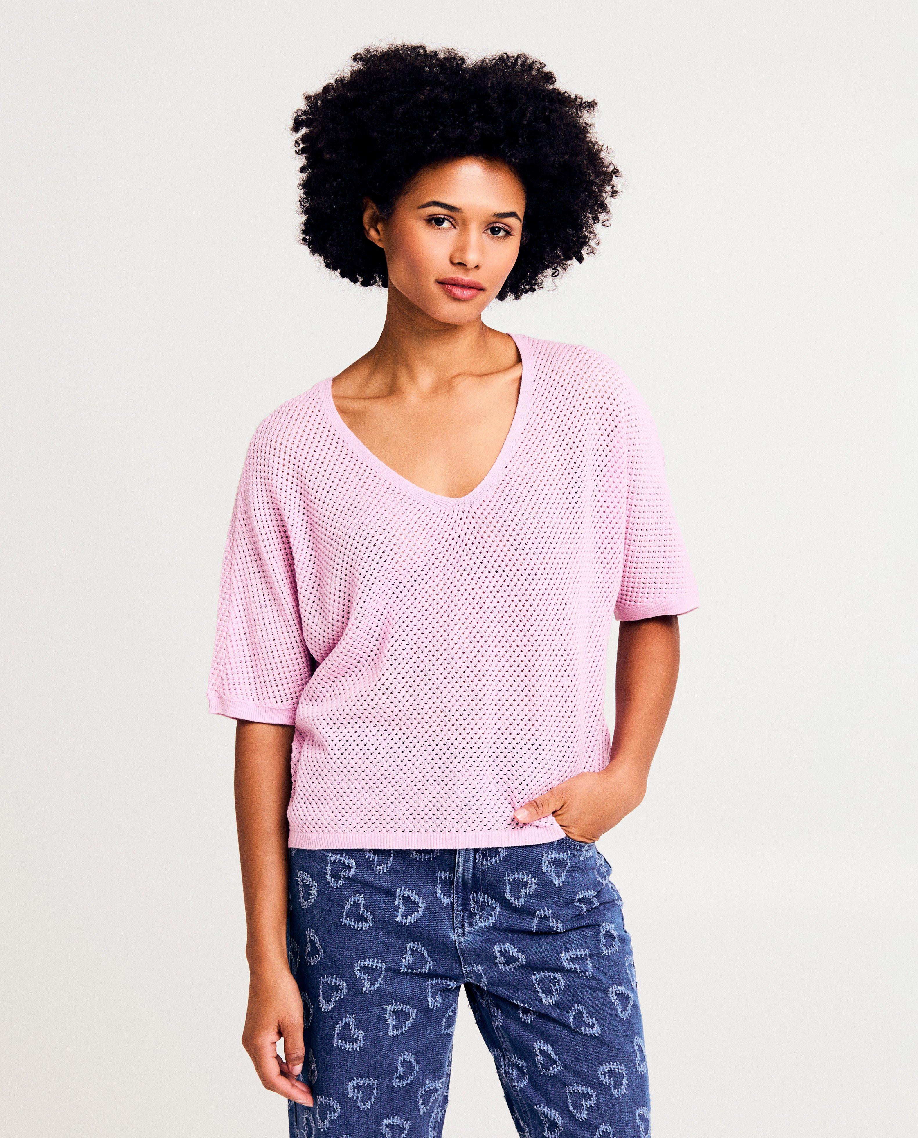 Pulover Sora cu broderie roz