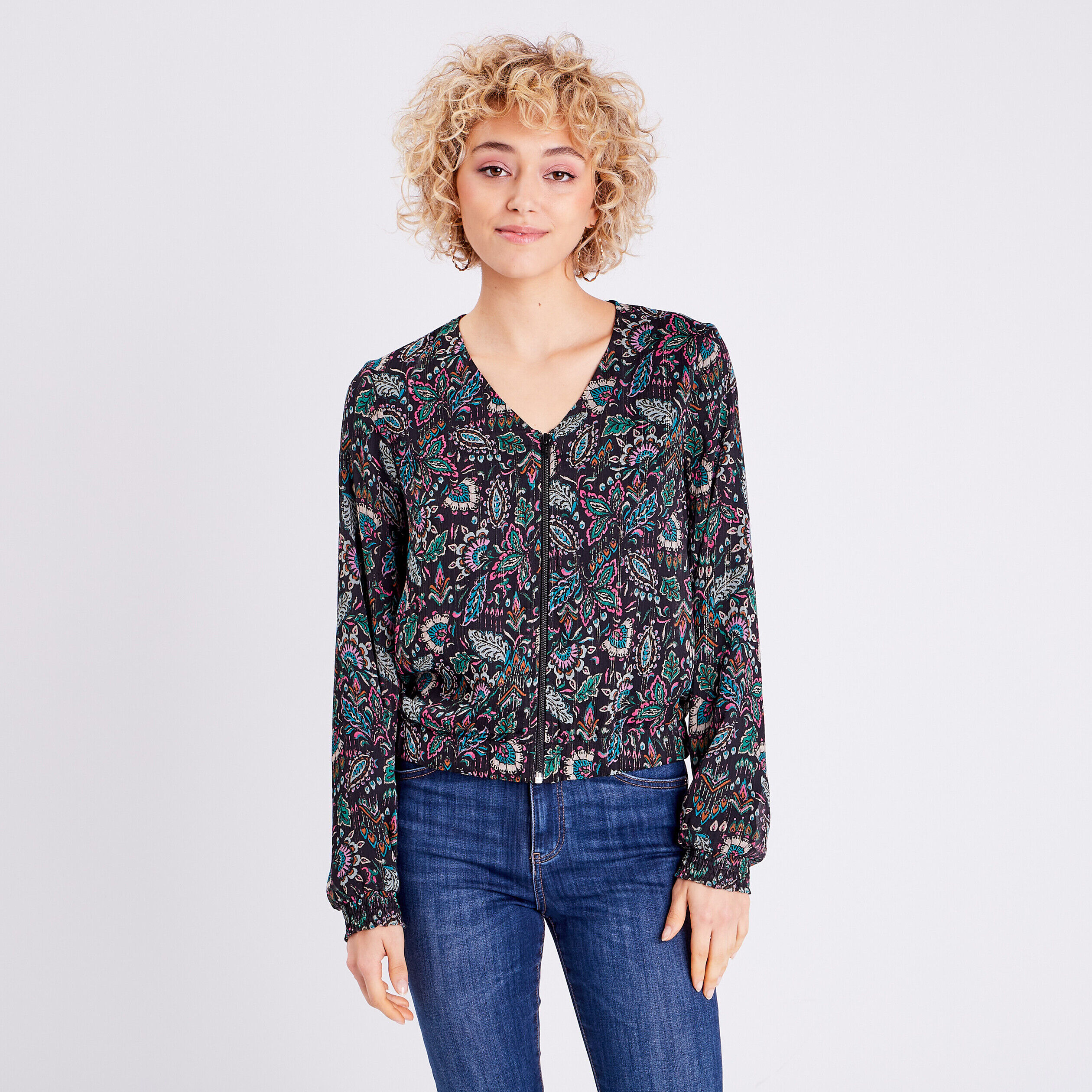 Veste teddy avec manches longues noir femme | Cache Cache