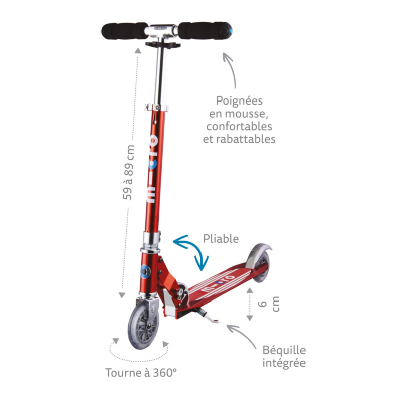 Trottinette 2 roues pliable – Micro Sprite Rouge