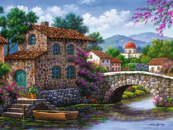 Puzzle 500 Teile - Die Brücke über dem Fluss