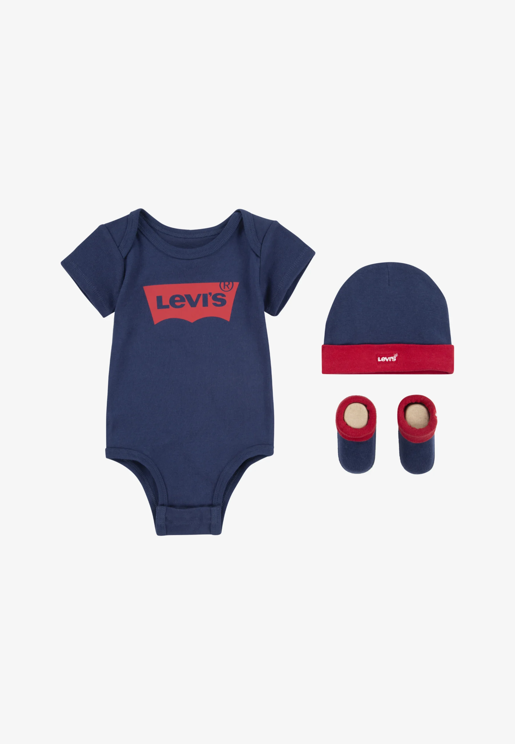 Conjunto unisex de mono, gorro y botín con alas de murciélago de Levi's® - Regalo para baby shower