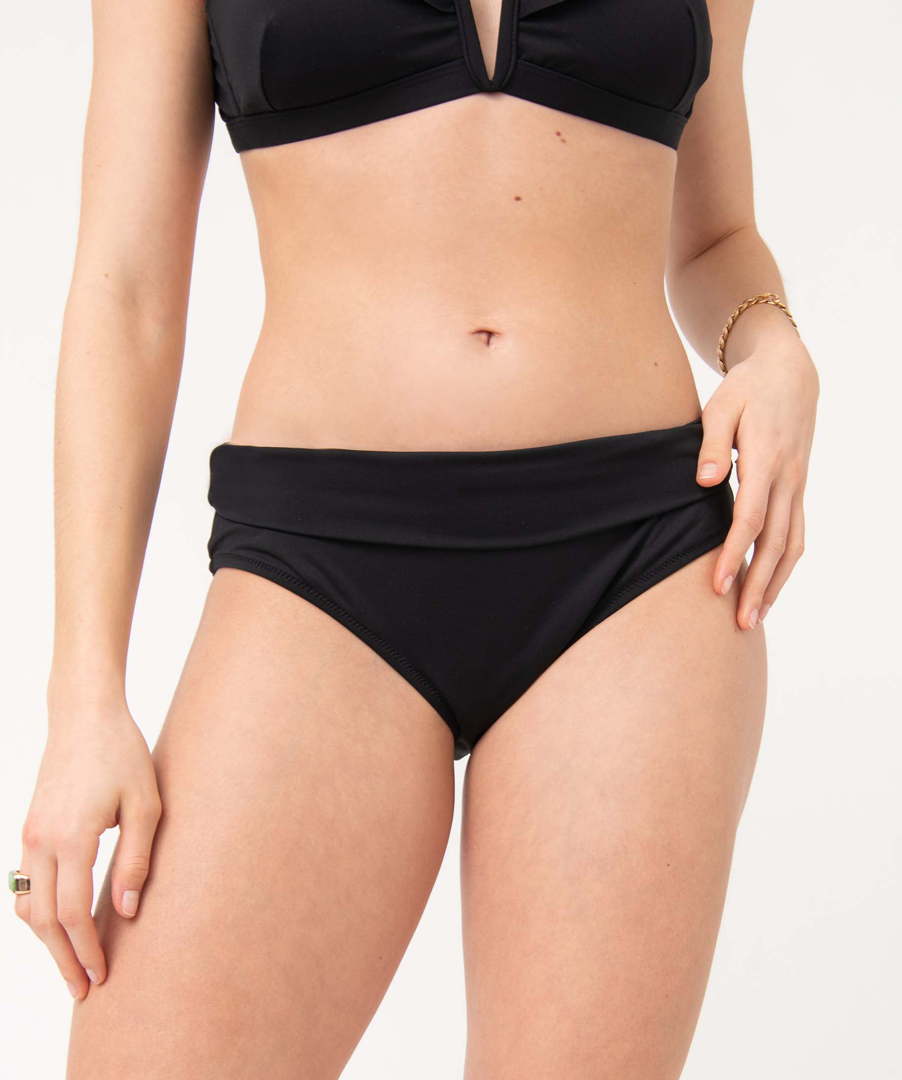 Bas de maillot de bain femme avec revers à la taille noir | GEMO