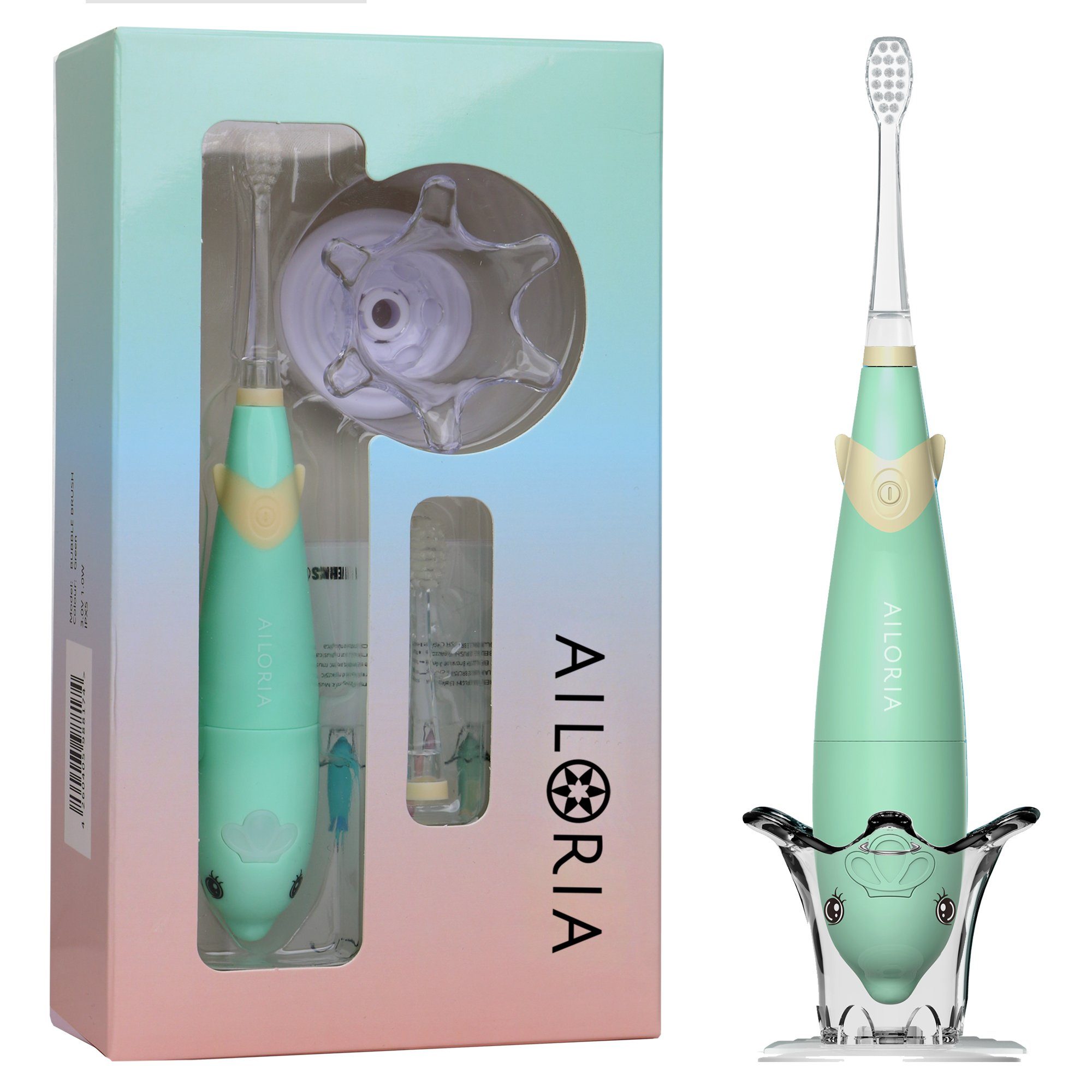 AILORIA Elektrische Kinderzahnbürste BUBBLE BRUSH kinder-schallzahnbürste, Schallzahnbürste in buntem Design, LED & Musik für Kinder